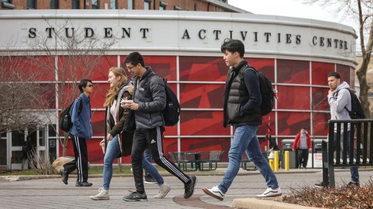 Students at Stony Brook University on Long Island in March.