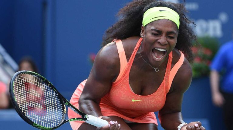Serena Williams at the U.S. Open 6 Serena Williams reacts after she wins the first set 7-6 in a tie break against Kiki Bertens during the second round of the U.S. Open tennis tournament on Wednesday, Sept. 2, 2015.