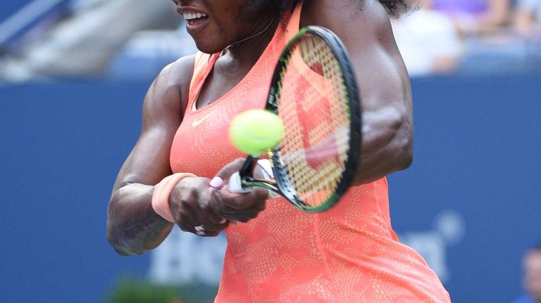 Serena Williams at the U.S. Open 9 Serena Williams returns during her match against Kiki Bertens during the second round of the U.S. Open tennis tournament on Wednesday, Sept. 2, 2015.