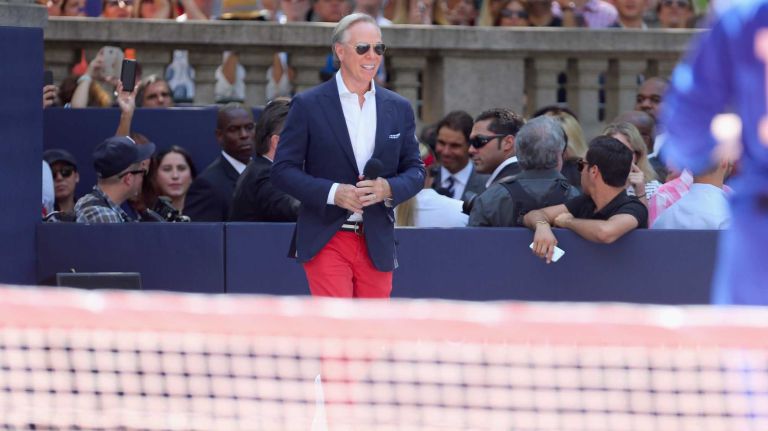 NEW YORK, NY - AUGUST 25: Tommy Hilfiger speaks at the Tommy Hilfiger and Rafael Nadal Global Brand Ambassadorship Launch at Bryant Park on August 25, 2015 in New York City. (Photo by Mike Stobe/Getty Images for Tommy Hilfiger)