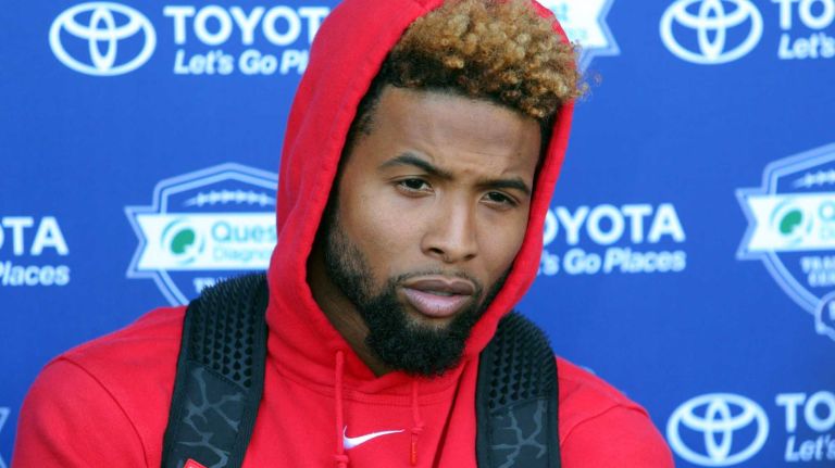 Giants wide receiver Odell Beckham Jr. speaks to the media during training camp at the Quest Diagnostics Training Center in East Rutherford, New Jersey, on Friday, July 31, 2015.