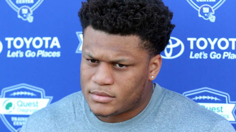 Giants rookie offensive tackle Ereck Flowers speaks to the media during training camp at the Quest Diagnostics Training Center in East Rutherford, N.J., on Friday, July 31, 2015.