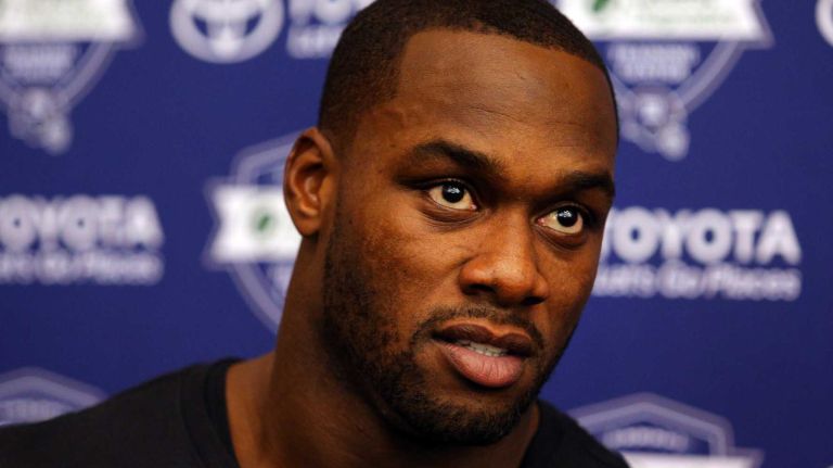 New York Giants linebacker Jon Beason speaks to the media after team conditioning drills at the Quest Diagnostics Training Center in East Rutherford, N.J., on Thursday, July 30, 2015.