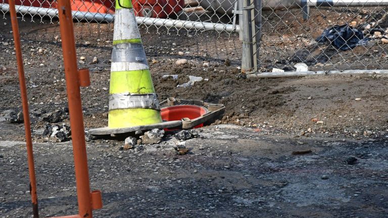 A man fell into a hole near a construction site at 33rd Street and 10th Avenue in Manhattan on Monday, per the FDNY and witnesses.