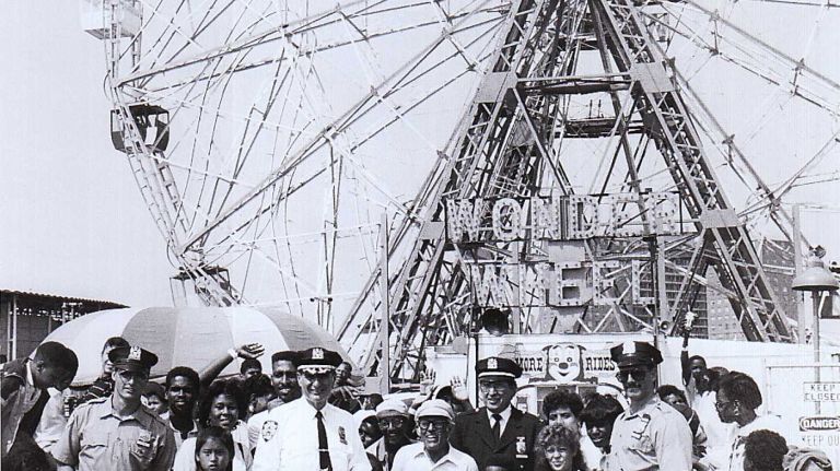 Police Athletic League kids enjoy an afternoon outing at Coney Island. on Aug. 25, 1988.