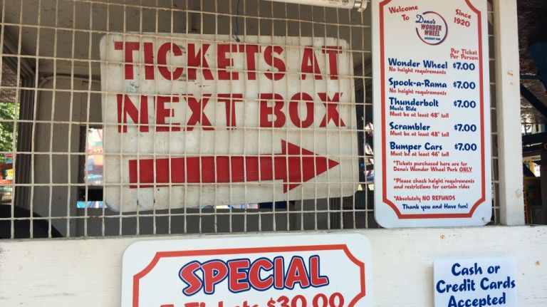 One of the ticket boxes at Deno's Wonder Wheel Amusement Park on Coney Island on July 20, 2015. 