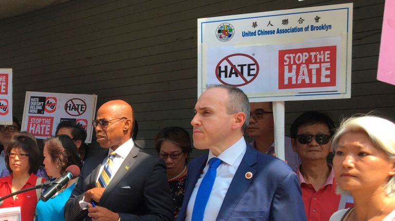 After a spate of anti-Asian graffiti in Bensonhurst, Brooklyn Borough President Eric Adams joined calls for the NYPD to classify the incidents as hate crimes. 