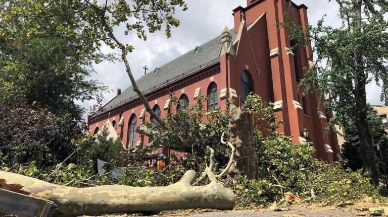 Tornado touched down in College Point, Queens, NWS says 1 A tornado in College Point that touched down near St. Fidelis Church, pictured, caused minor property damage and downed dozens of trees on Thursday, the National Weather Service said.