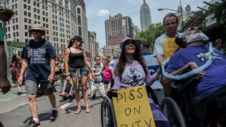 Scenes from the first annual Disability Pride parade in NYC 25 People participate in the first annual Disability Pride Parade on July 12, 2015 in New York City. The parade calls attention to the rights of people with disabilities and coincides with the 25th anniversary of the Americans with Disabilities Act.