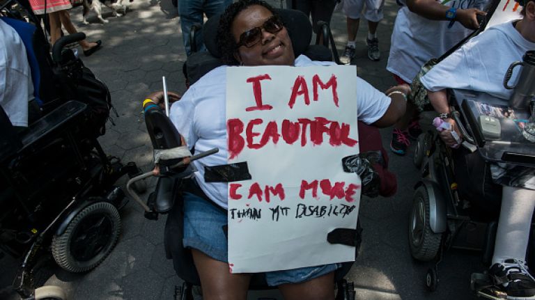 Scenes from the first annual Disability Pride parade in NYC 30 People participate in the first annual Disability Pride Parade on July 12, 2015 in New York City. The parade calls attention to the rights of people with disabilities and coincides with the 25th anniversary of the Americans with Disabilities Act.
