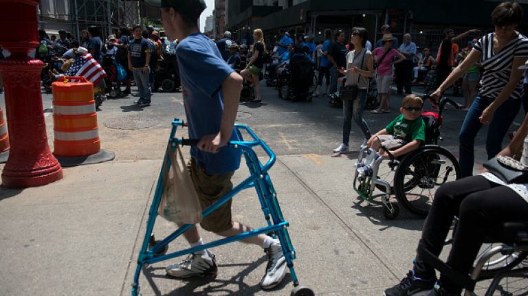 Scenes from the first annual Disability Pride parade in NYC 31 People participate in the first annual Disability Pride Parade on July 12, 2015 in New York City. The parade calls attention to the rights of people with disabilities and coincides with the 25th anniversary of the Americans with Disabilities Act.