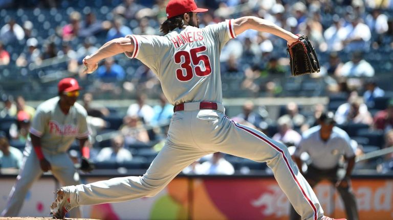 Yankees vs. Phillies 35 Philadelphia Phillies starting pitcher Cole Hamels delivers a pitch against the New York Yankees during the first inning of a game at Yankee Stadium on Wednesday, June 24, 2015.
