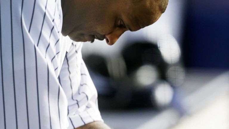 Yankees vs. Phillies 40 CC Sabathia #52 of the New York Yankees sits in the dugout after the fourth inning against the Philadelphia Phillies at Yankee Stadium on Tuesday, June 23, 2015.