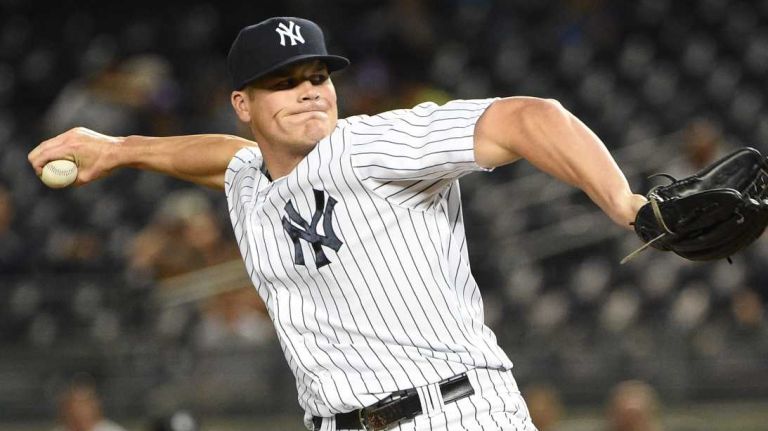 Yankees vs. Phillies 53 New York Yankees relief pitcher Branden Pinder delivers a pitch against the Philadelphia Phillies during the ninth inning of a baseball game at Yankee Stadium on Monday, June 22, 2015.