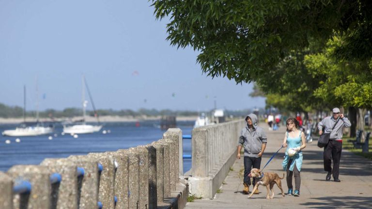A resident jog at Shore Boulevard aside Sheepshead Bay at Manhattan Beach on June 8, 2015. ?By Yeong-Ung Yang