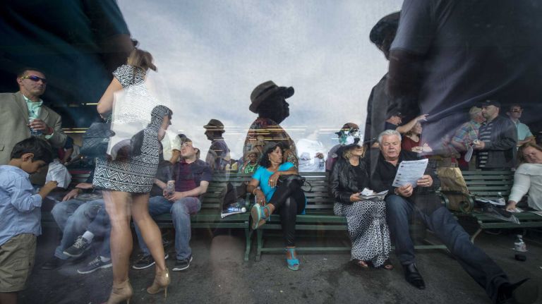 Horse racing fans at Belmont Park in Elmont for the 147th running of the Belmont Stakes on Saturday, June 6, 2015.