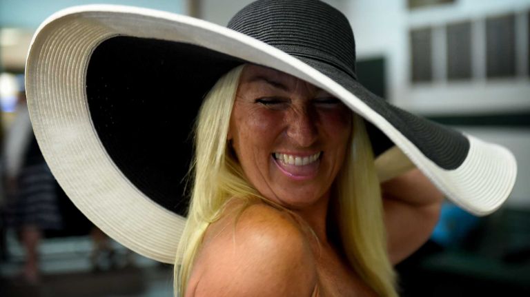 Charlaine Brotherson of Middle Island is dressed for the occasion at Belmont Park in Elmont on the afternoon of the Belmont Stakes on Saturday, June 6, 2015.