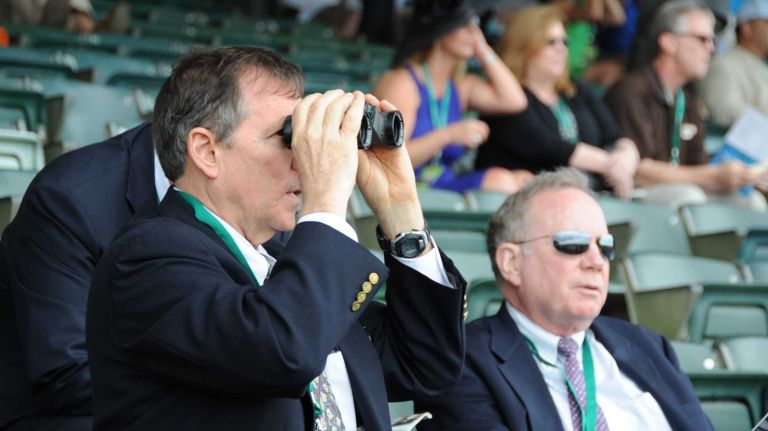Fans watching the second race at the 147th running of the Belmont Stakes at Belmont Park in Elmont June 6, 2015.