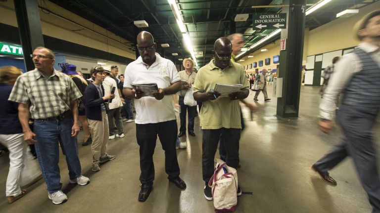 Horse racing fans at Belmont for the 147th running of the Belmont Stakes Saturday, June 6, 2015.