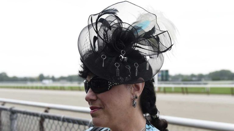 Carolyn Scire from Warwick, Rhode Island, looks on from the track at Belmont Park on Saturday, June 6, 2015. Scire has been at the Belmont Stakes every year since 1971 and has seen three Triple Crown wins.