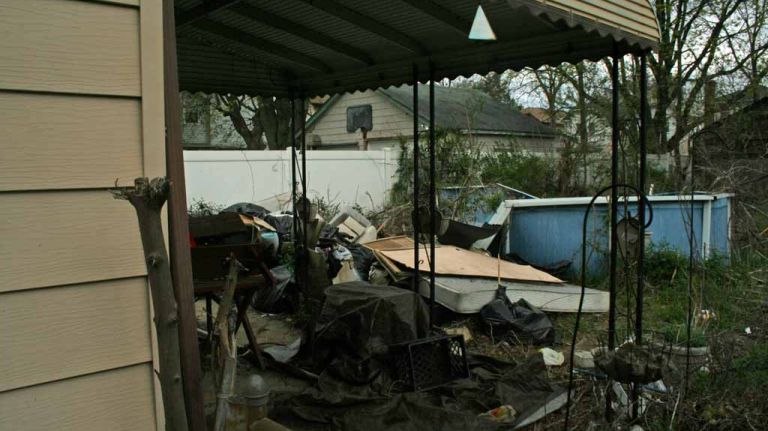 A view of the backyard of a home in Queens Village that was in pre-foreclosure, according to RealtyTrack, on April 27, 2015. 