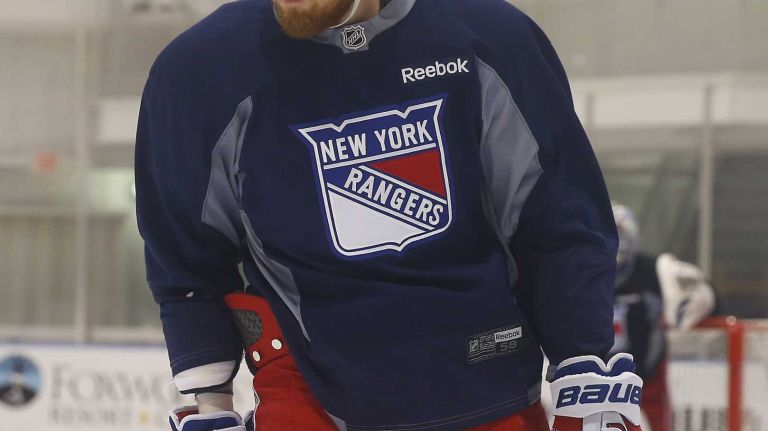 Marc Staal of the Rangers looks on during practice on Thursday, May 28, 2015 at the MSG Training Center in Greenburgh, N.Y.