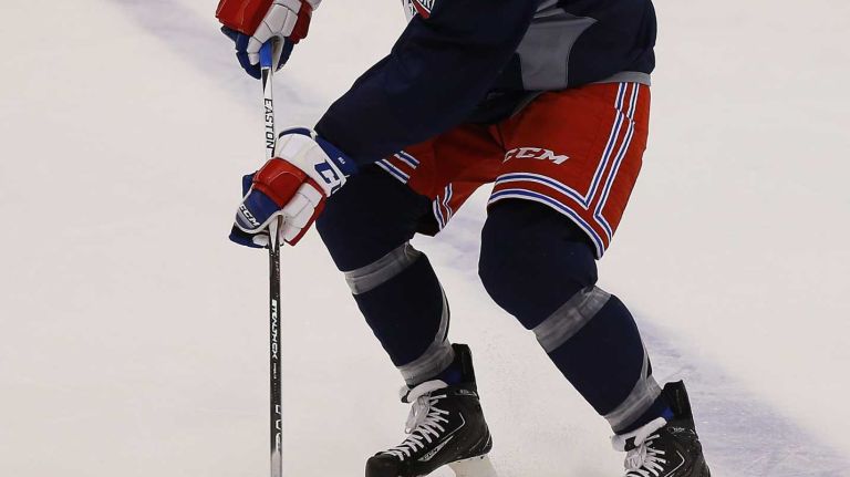 Keith Yandle of the Rangers handles the puck during practice on Thursday, May 28, 2015 at the MSG Training Center in Greenburgh, N.Y.