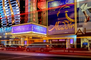 New Amsterdam Theatre showing Aladdin musical on Broadway