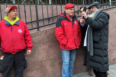 Founder of Guardian Angels, Sliwa, speaks to people in the Brooklyn borough of New York City