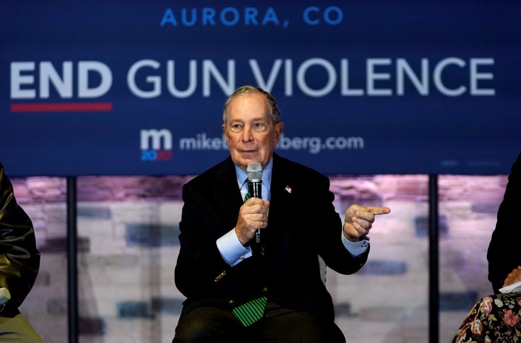 FILE PHOTO: Democratic U.S. presidential candidate Michael Bloomberg speaks about his gun policy agenda during a visit to Aurora