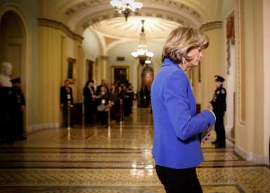 U.S. Senator Lisa Murkowski (R-AK) arrives back from a break during the Trump impeachment trial in Washington