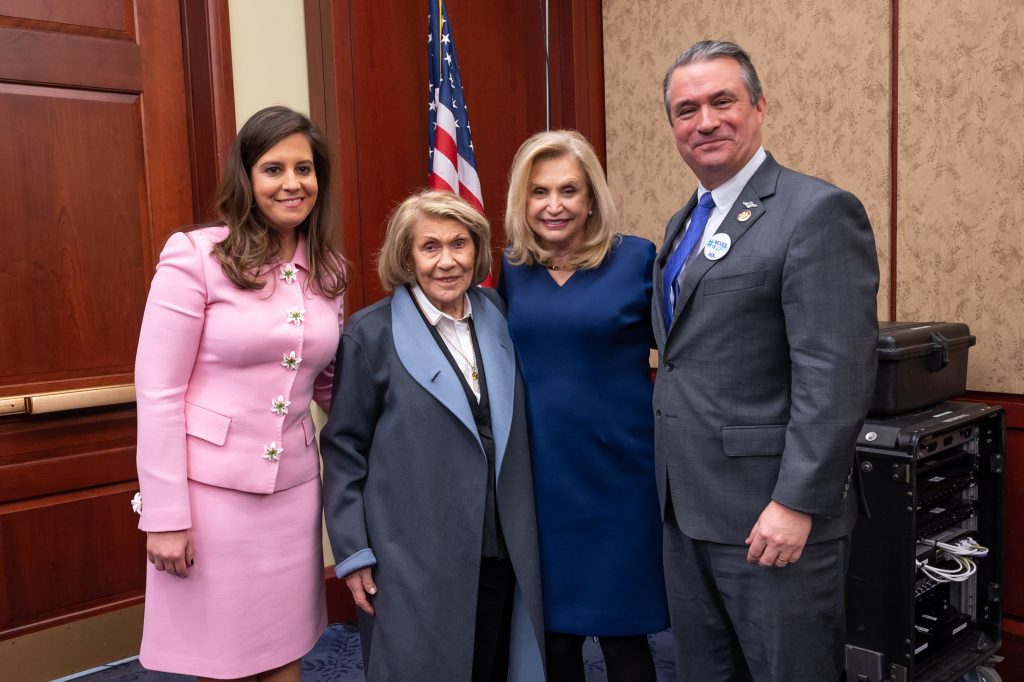 Rep. Elise Stefanik, Holocaust survivor Esther Peterseil, Rep. Carolyn B. Maloney, Rep. Don Bacon before the House vote Photo by Official House of Representatives Photographer Phi Nguyen
