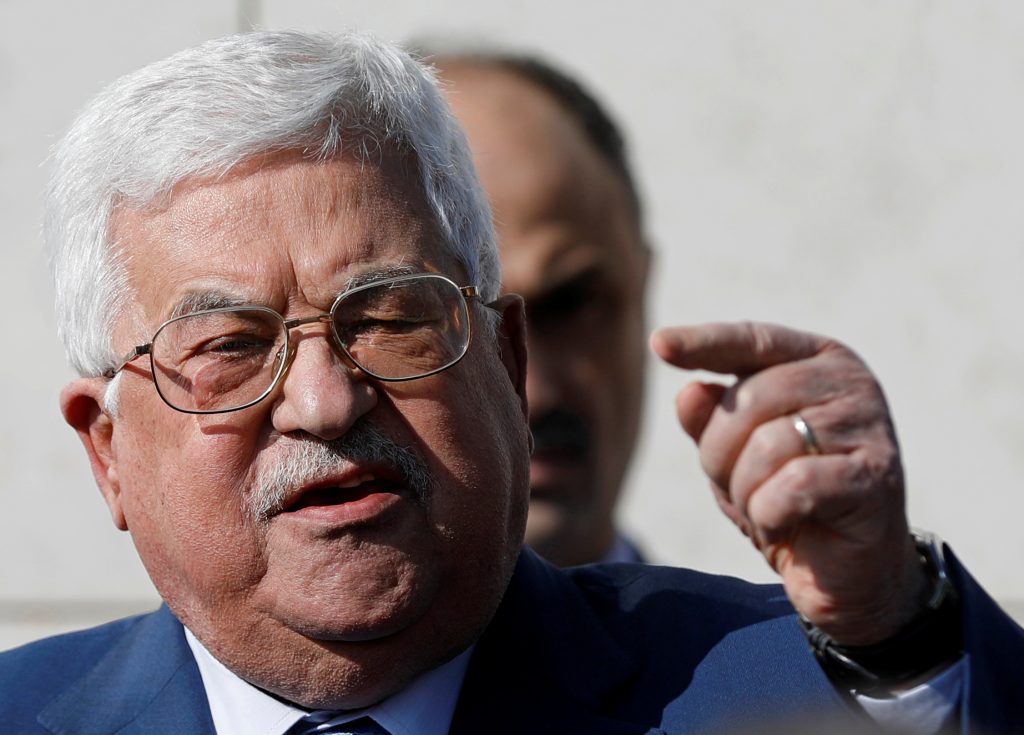 Palestinian President Mahmoud Abbas gestures as he speaks in Ramallah in the Israeli-occupied West Bank