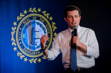 Democratic presidential candidate and former South Bend, Indiana mayor Pete Buttigieg speaks during a campaign stop in Portsmouth, New Hampshire