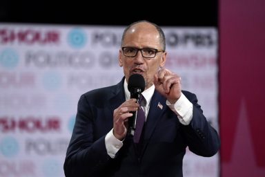 Democratic National Committee Chairman Tom Perez speaks to the audience before the start of the sixth 2020 U.S. Democratic presidential candidates campaign debate at Loyola Marymount University in Los Angeles, California, U.S.