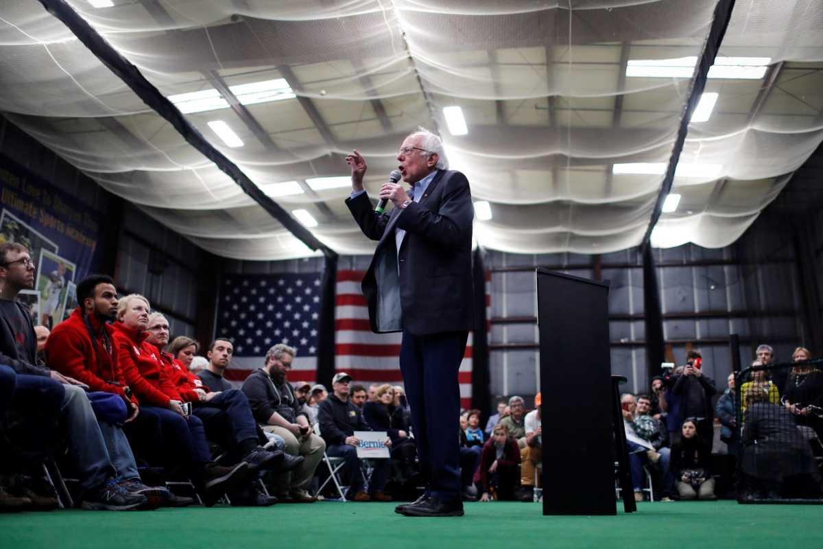 Democratic U.S. presidential candidate Senator Bernie Sanders speaks at a breakfast campaign stop in Manchester