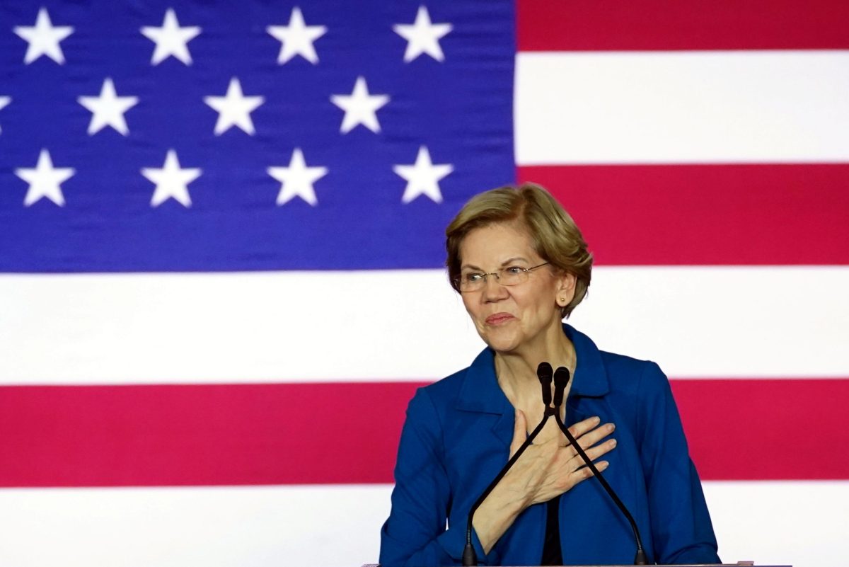 FILE PHOTO: Democratic U.S. presidential candidate Senator Elizabeth Warren appears at her New Hampshire primary night rally in Manchester