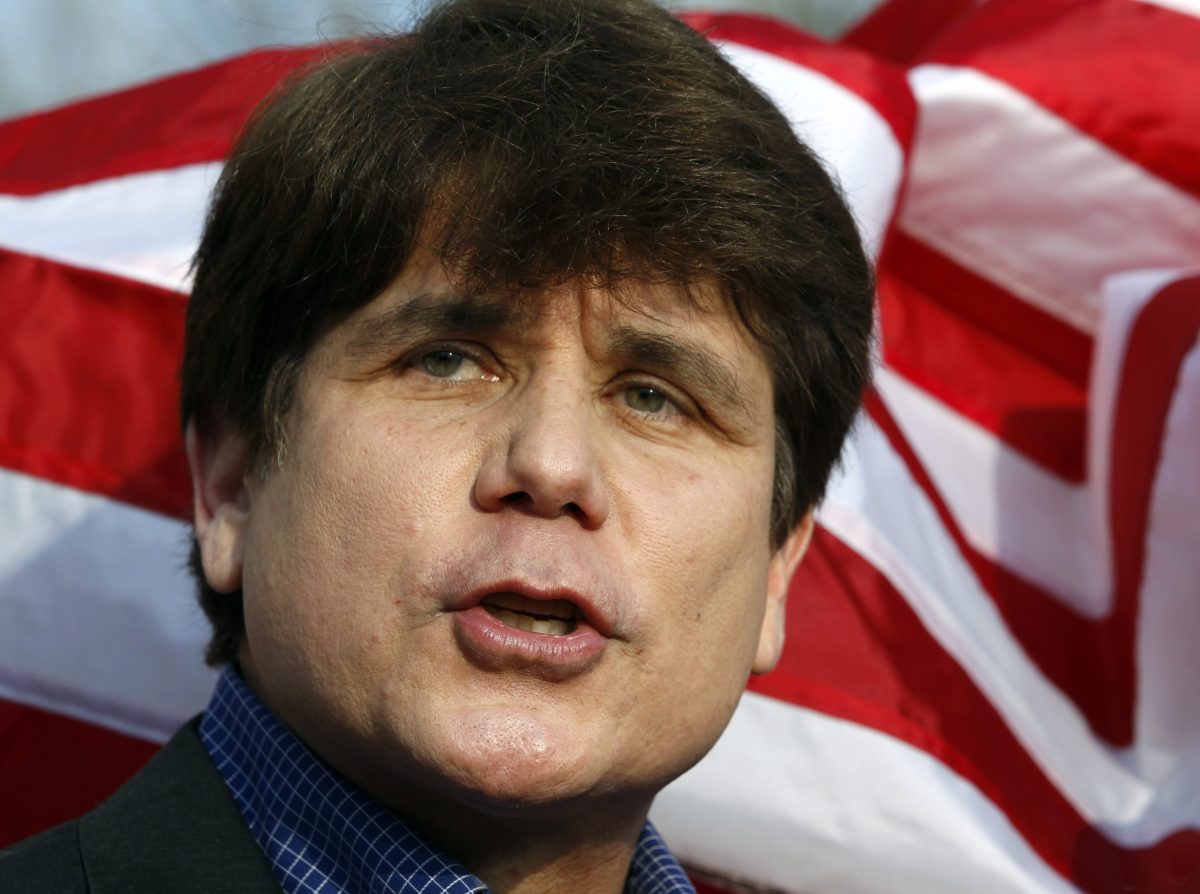 Former Governor of Illinois Blagojevich makes a statement to reporters outside his Chicago home
