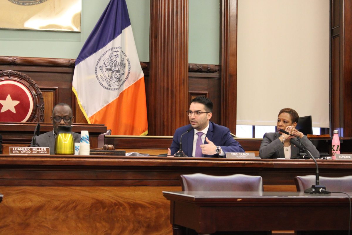 'All workers should have this protection': City Council committee debates just cause labor laws 2 Council Member Eric Ulrich voices his concerns Feb. 13 with the two legislations intended to improve working conditions for fast food employees. (Photo by Grant Lancaster)