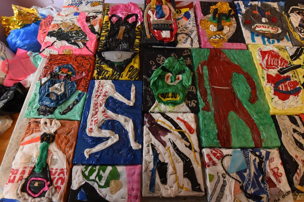 With plastic bag ban looming a Brooklyn artist recycles used bags