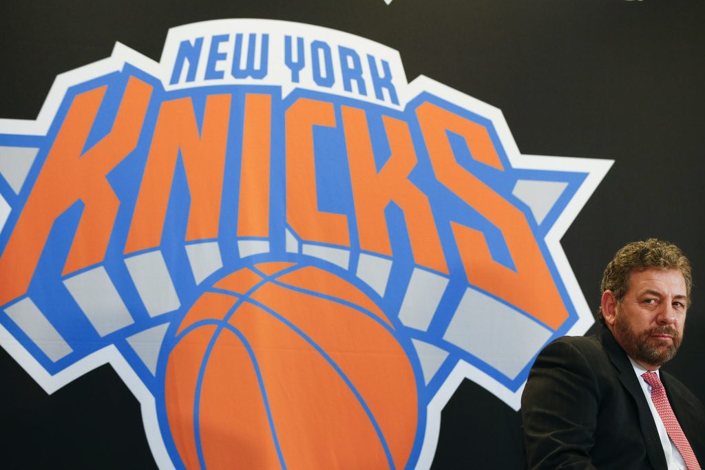 New York Knicks owner Dolan looks on during a news conference announcing Phil Jackson as the team president of the New York Knicks basketball team at Madison Square Garden in New York
