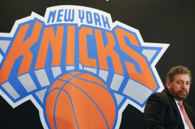 New York Knicks owner Dolan looks on during a news conference announcing Phil Jackson as the team president of the New York Knicks basketball team at Madison Square Garden in New York