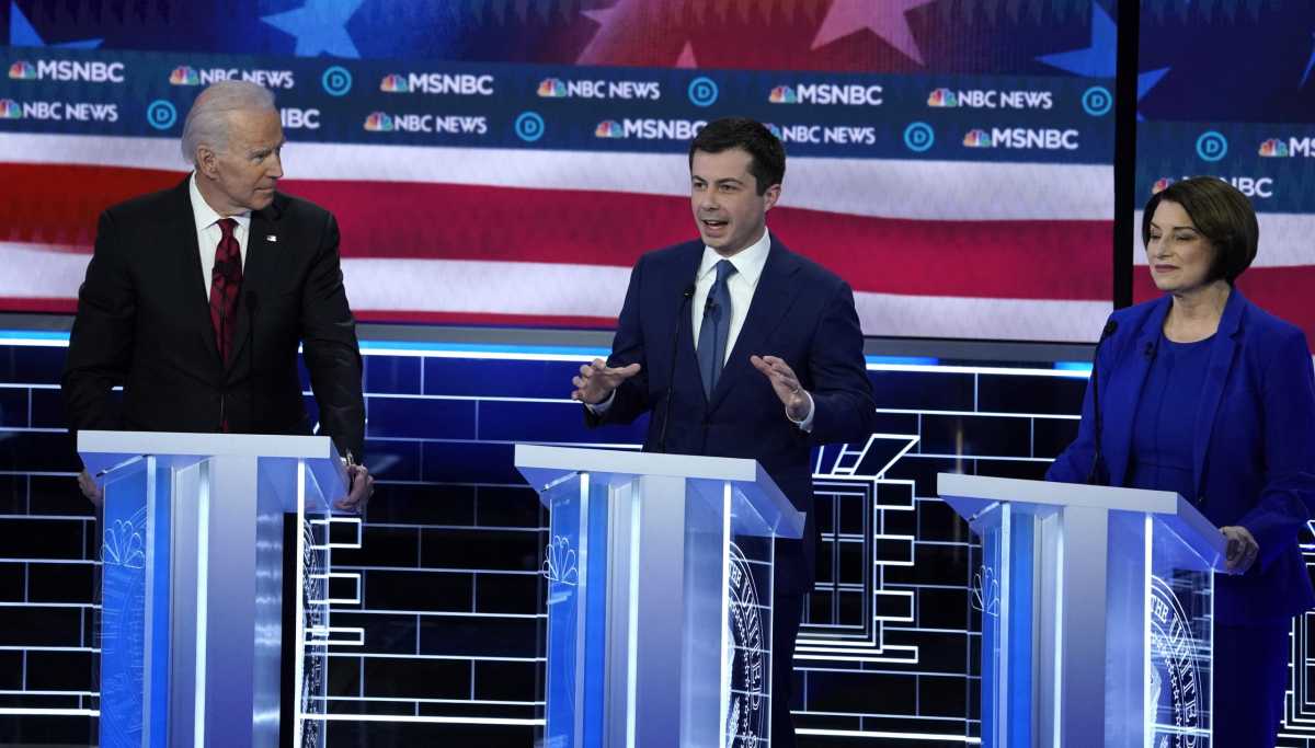 FILE PHOTO:  South Bend Mayor Pete Buttigieg speaks at the ninth Democratic 2020 U.S. Presidential candidates debate at the Paris Theater in Las Vegas Nevada, U.S