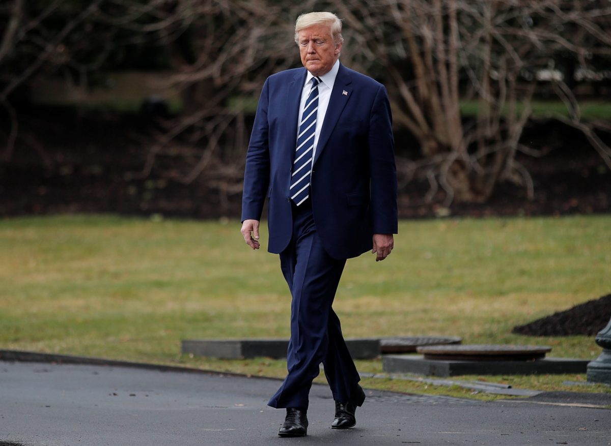 U.S. President Trump departs White House to attend coronavirus briefing in Washington