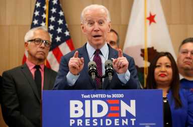 Democratic U.S. presidential candidate and former Vice President Joe Biden speaks during a campaign stop in Los Angeles
