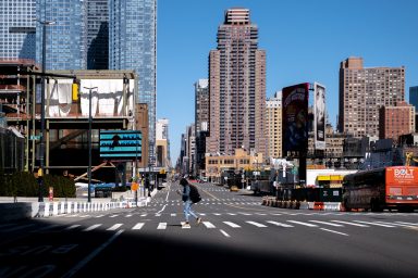 Empty street is seen in Manhattan borough following the outbreak of coronavirus disease (COVID-19) in New York City