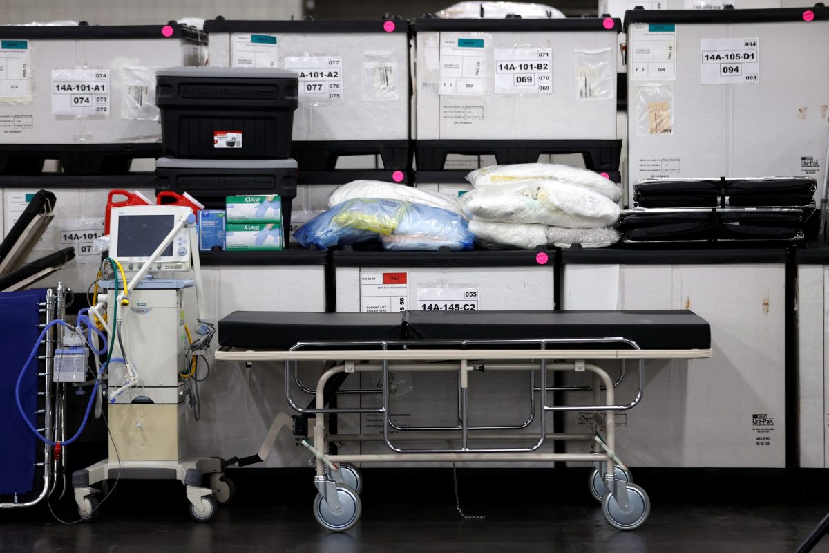 Medical equipment is seen inside the Jacob K. Javits Convention Center in Manhattan
