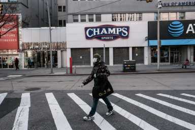 FILE PHOTO: Stores remain closed at Fulton Mall, due to the outbreak of the coronavirus disease (COVID-19) in the Brooklyn borough of New York
