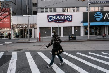 FILE PHOTO: Stores remain closed at Fulton Mall, due to the outbreak of the coronavirus disease (COVID-19) in the Brooklyn borough of New York