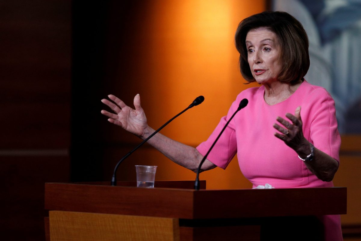 FILE PHOTO:  Speaker of the House Pelosi speaks during a news conference, following a Senate vote on the coronavirus relief bill on Capitol Hill in Washington